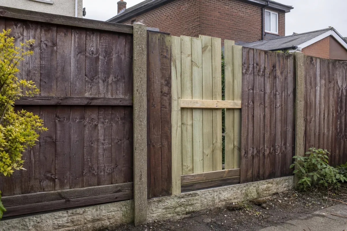 Damaged garden fence being repaired in Barnsley